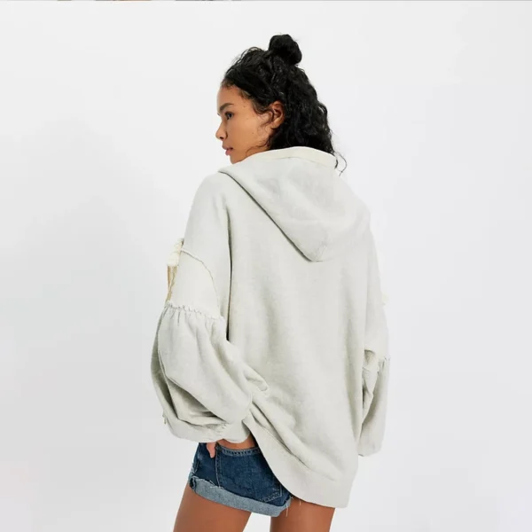 Heather Grey Lace-Up Balloon-Sleeve Zip-Up Hoodie