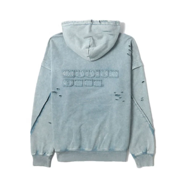 Light Blue Washed Distressed Pullover Hoodie Light Blue Washed Distressed Pullover Hoodie