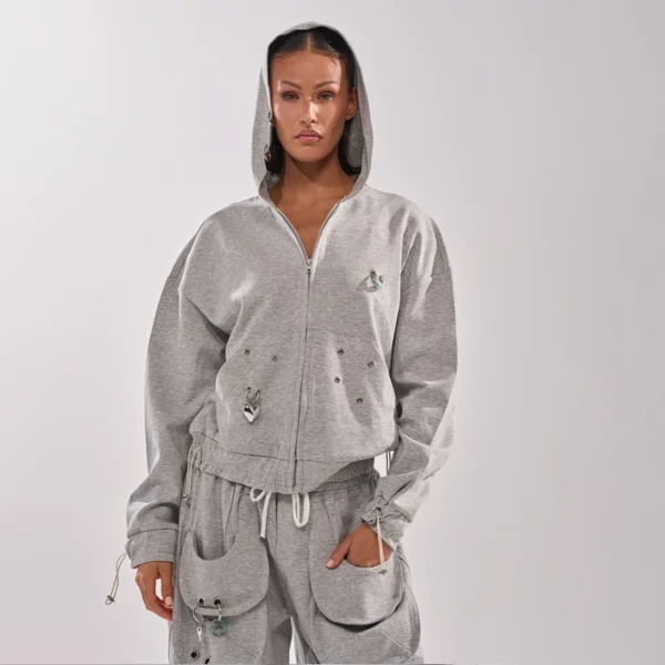 Heather Grey Cargo Pocket Zip Up Tracksuit