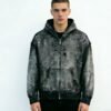 Black Distressed Zip Up Hoodie with Rhinestone