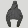 Grey Cropped Zip-Up Hoodie with Shoulder Cut-Outs Grey Cropped Zip-Up Hoodie with Shoulder Cut-Outs