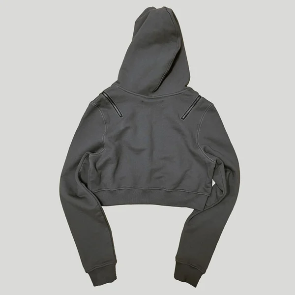 Grey Cropped Zip-Up Hoodie with Shoulder Cut-Outs Grey Cropped Zip-Up Hoodie with Shoulder Cut-Outs