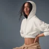 White Cropped Zip-Up Hoodie