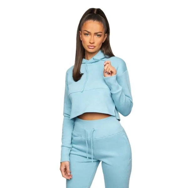 Light Blue Air Layer Cropped Hoodie Tracksuit
