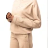 Beige Half-Zip High-Neck Cropped Sweatshirt Beige Half-Zip High-Neck Cropped Sweatshirt