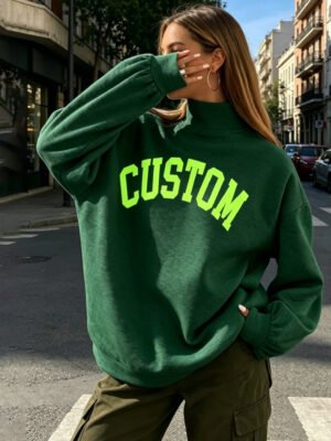 Green Custom Mock Neck Oversized Sweatshirt