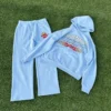Light Blue Fire Print Hoodie Tracksuit for Women Streetwear