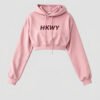 Pink Cropped Drawstring Hoodie Women Streetwear