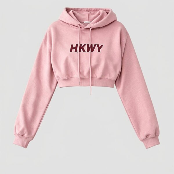 Pink Cropped Drawstring Hoodie Women Streetwear