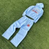 Light Blue Fire Print Hoodie Tracksuit for Women Streetwear Light Blue Fire Print Hoodie Tracksuit for Women Streetwear