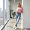 Pink Cropped Drawstring Hoodie Women Streetwear