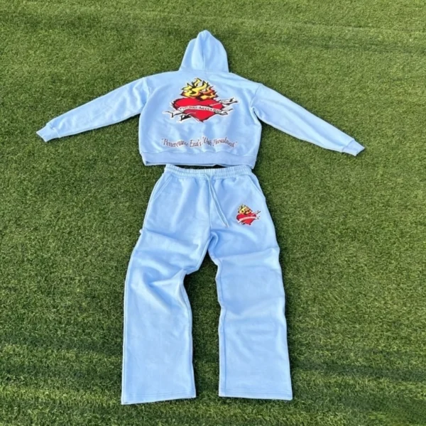 Light Blue Fire Print Hoodie Tracksuit for Women StreetwearLight Blue Fire Print Hoodie Tracksuit for Women Streetwear Light Blue Fire Print Hoodie Tracksuit for Women Streetwear