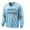 Light Blue Striped V-Neck Long Sleeve Shirt Men Streetwear