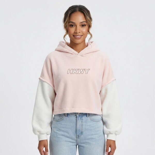 Pink White Colorblock Cropped Hoodie Pink White Colorblock Cropped Hoodie