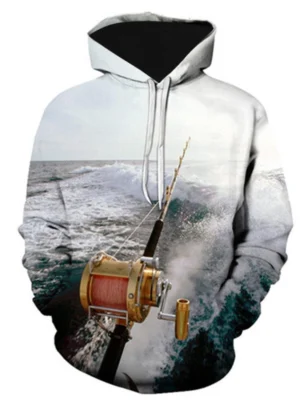 Fishing Print Casual Pullover Hoodie Fishing Print Casual Pullover Hoodie