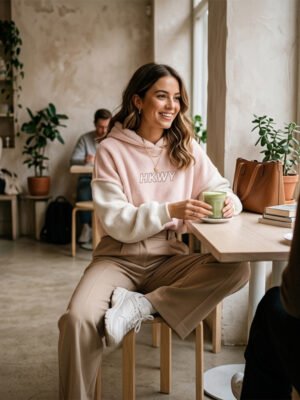 Pink White Colorblock Cropped Hoodie