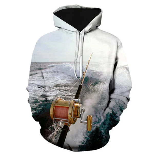 Fishing Print Casual Pullover Hoodie