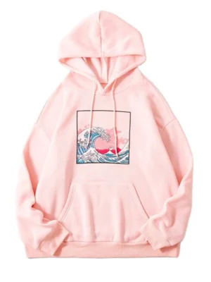 The Great Wave Print Casual Hoodie