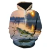 Fishing Print Casual Pullover Hoodie