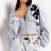 Grey Corset-Style Cropped Hoodie