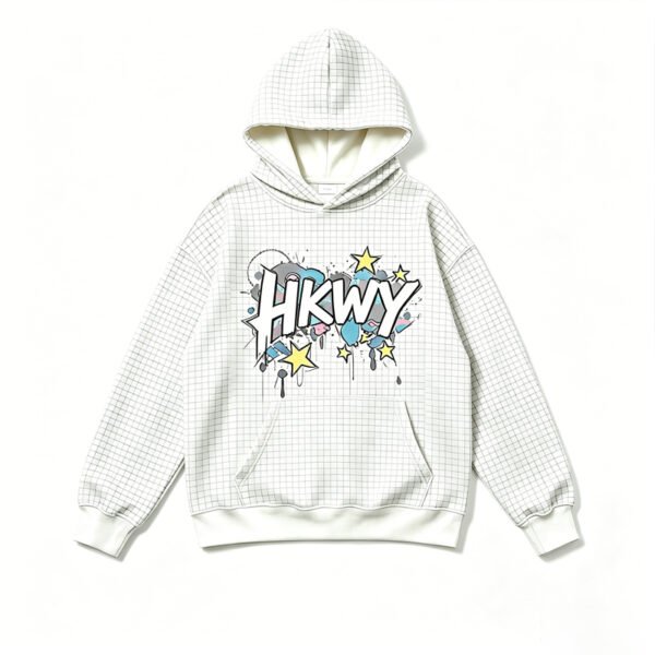 White Grid Graffiti Graphic Oversized Hoodie Streetwear White Grid Graffiti Graphic Oversized Hoodie Streetwear