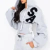 Grey Corset-Style Cropped Hoodie