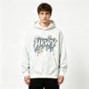 White Grid Graffiti Graphic Oversized Hoodie Streetwear White Grid Graffiti Graphic Oversized Hoodie Streetwear