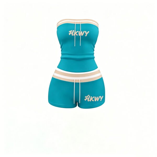 Teal Striped Strapless 2-Piece Set Teal Striped Strapless 2-Piece Set