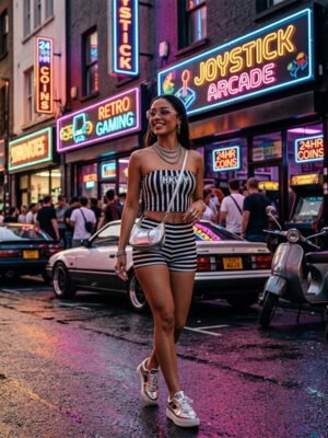 Black White Stripe Strapless 2-Piece Set