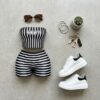 Black White Stripe HKWY 2-Piece Set Black White Stripe Strapless 2-Piece Set