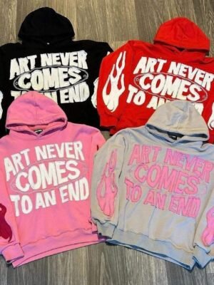 Art Never Comes To An End Flame Patch Oversized Hoodie