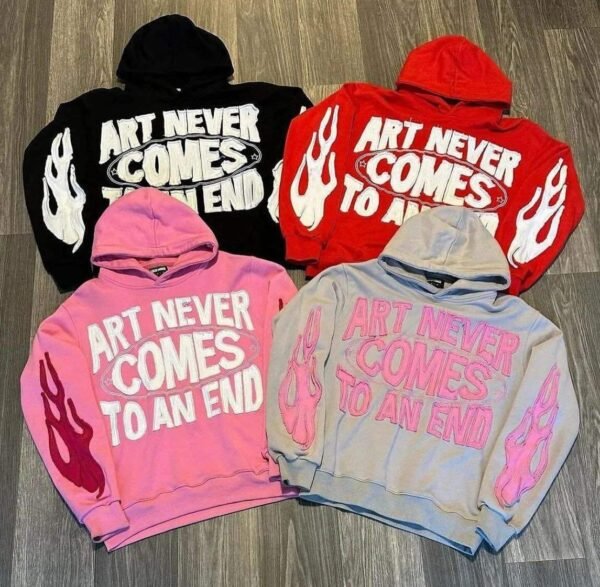 Art Never Comes To An End Flame Patch Oversized Hoodie Art Never Comes To An End Flame Patch Oversized Hoodie