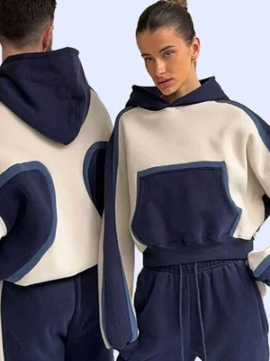 Curved Color Block Oversized Hoodie & Jogger Set