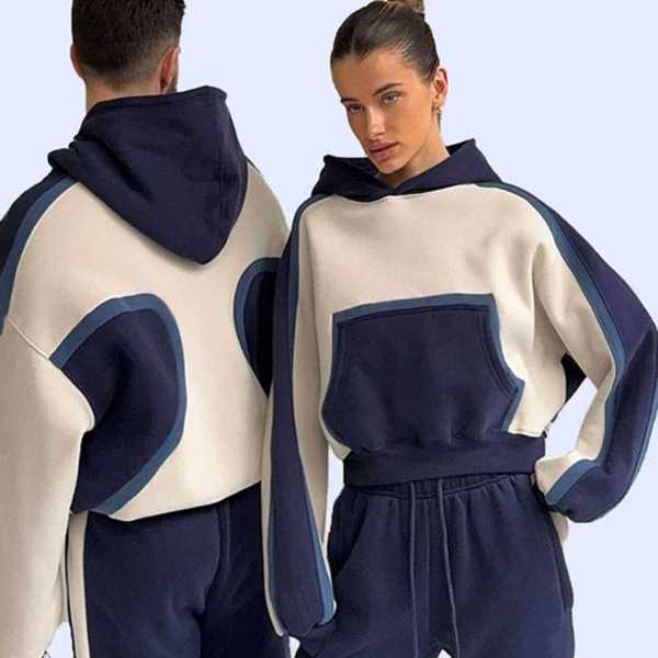 Curved Color Block Oversized Hoodie & Jogger Set Curved Color Block Oversized Hoodie & Jogger Set