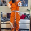 Raw Edge Patch Cropped Hoodie & Sweatpant Set