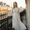 Floral Embroidery Lace Trim Long Sleeve White Maxi Dress