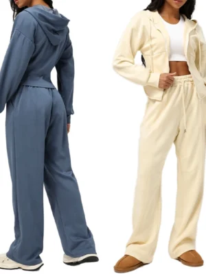 Oversized Plain Zip Hoodie & Wide Leg Pant Set
