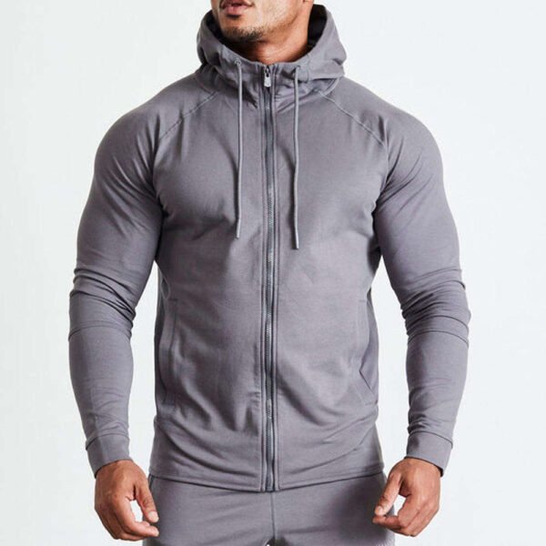 Men Slim Fit Raglan Full Zip Athletic Training Hooded Jacket