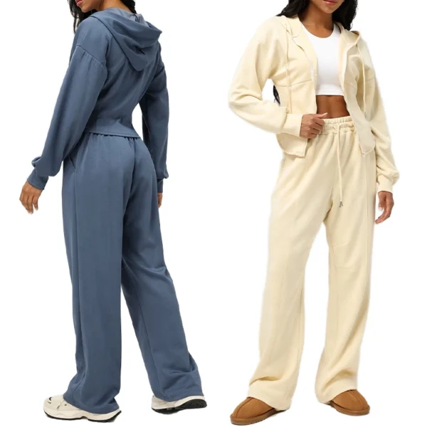 Oversized Plain Zip Hoodie & Wide Leg Pant Set
