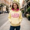 Polka Dot Lined LAKE PANORAMA Varsity Letter Pullover Hoodie Polka Dot Lined LAKE PANORAMA Varsity Letter Pullover Hoodie
