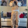 Raw Edge Patch Cropped Hoodie & Sweatpant Set