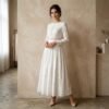 Floral Embroidery Lace Trim Long Sleeve White Maxi Dress