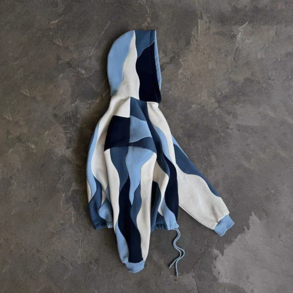 Wave Color Block Drawstring Hem Oversized Hoodie