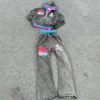Colorful Patch Acid Wash Cropped Zip Tracksuit Colorful Patch Acid Wash Cropped Zip Tracksuit