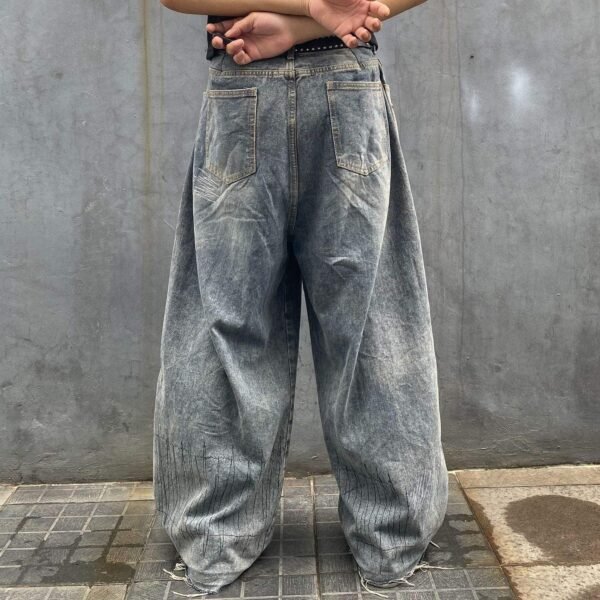 Distressed Patch Wide Leg Vintage Washed Denim Jeans Distressed Patch Wide Leg Vintage Washed Denim Jeans