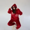 Vibrant Red Oversized Letter Print Tracksuit