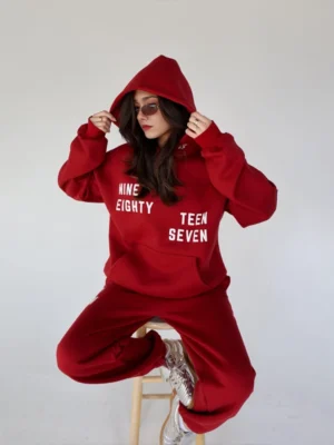 Vibrant Red Oversized Letter Print Tracksuit