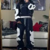 Raw Edge Patch Cropped Hoodie & Sweatpant Set