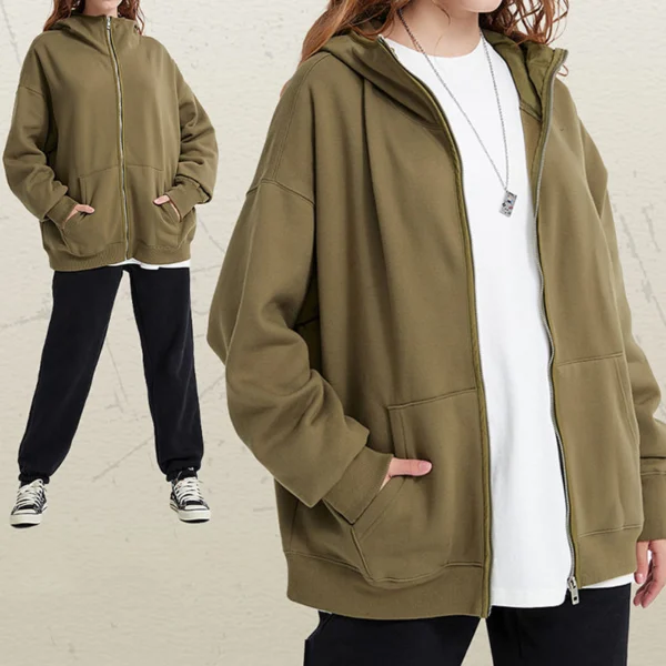 Oversized Plain Zip Hoodie & Wide Leg Pant Set