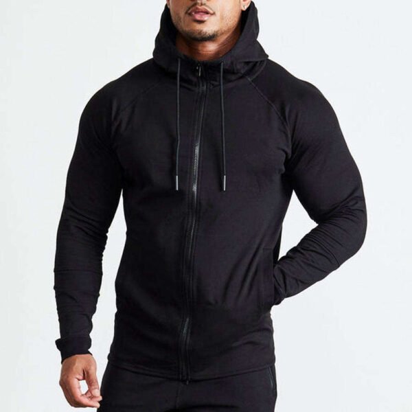 Men Slim Fit Raglan Full Zip Athletic Training Hooded Jacket